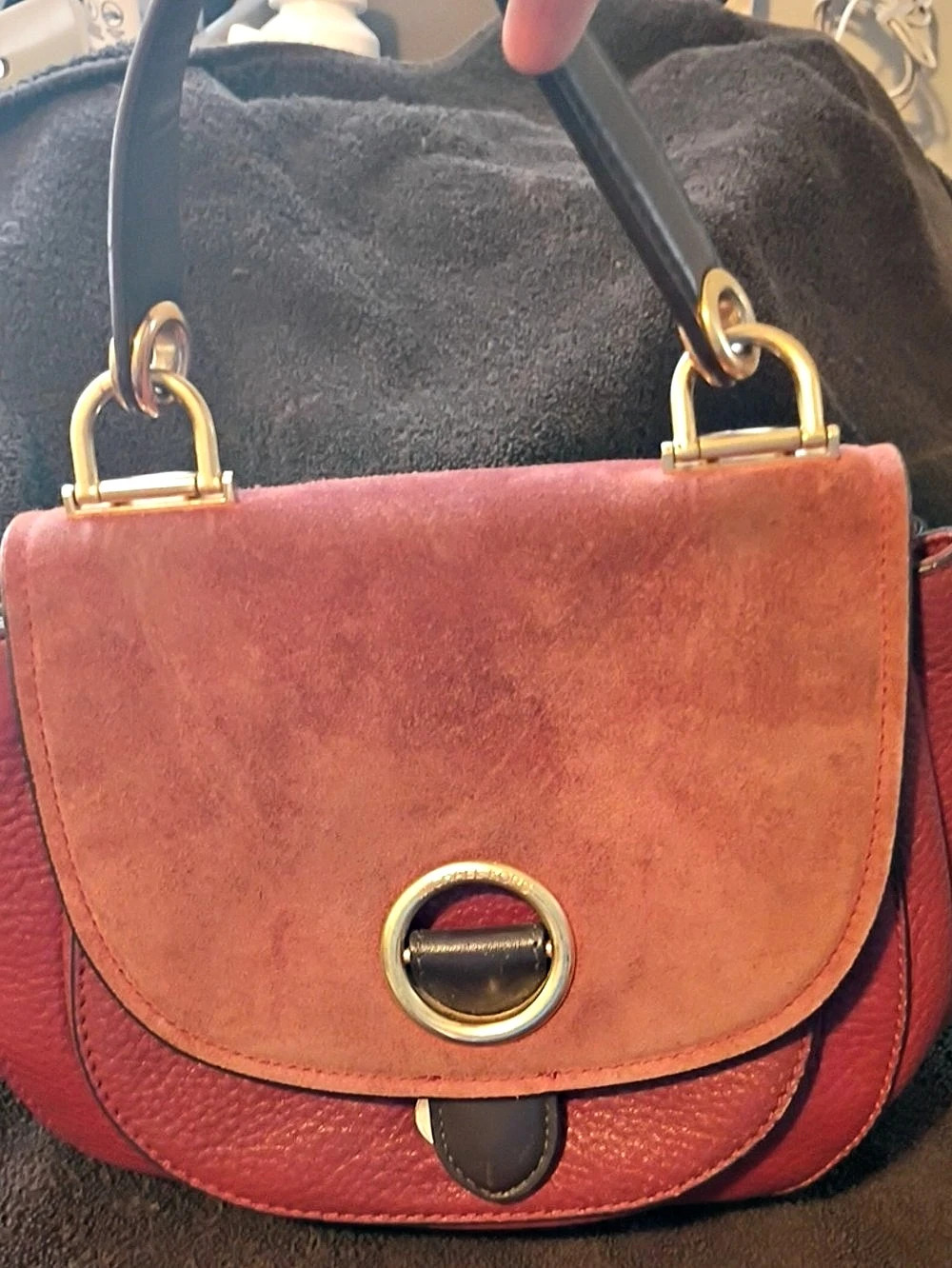 Michael Kors Hamilton Leather Shoulder Bag in Red & Brown